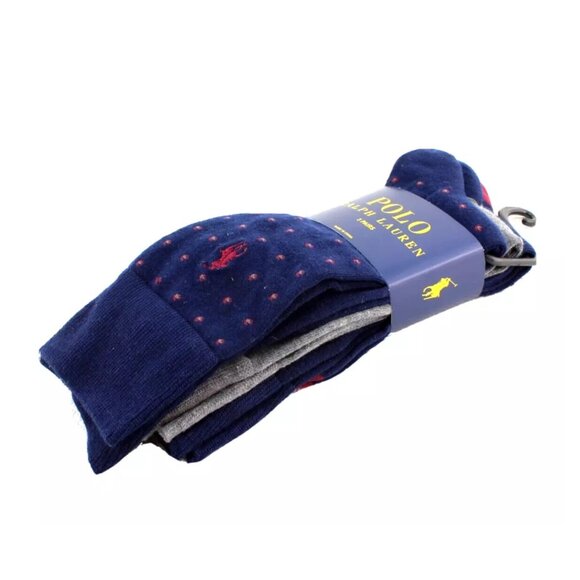 Polo Ralph Lauren Other - Polo Ralph Lauren 3-Pack Casual Dress Socks Dots Navy Blue Grey Maroon Dark Red